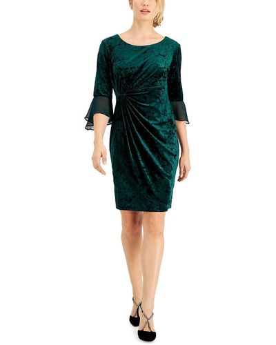 Connected Apparel Petites Velour Mini Bodycon Dress - Green