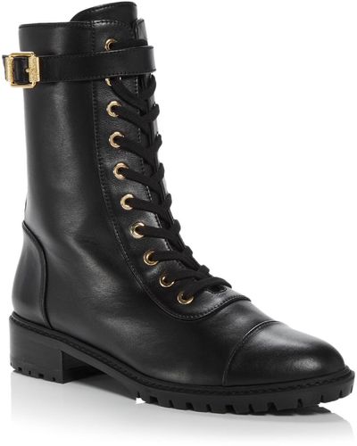 Stuart Weitzman Thalia Leather Ankle Combat & Lace-up Boots - Black