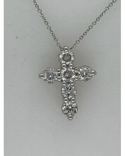 Diana M. Jewels 18 Kt White Gold Diamond Cross Pendant Adorned With 1.50 Cts Tw Of Diamonds - Gray