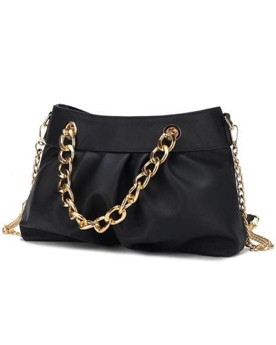MKF Collection by Mia K Marvila Minimalist Vegan Leather Chain Ruched Shoulder Bag - Black