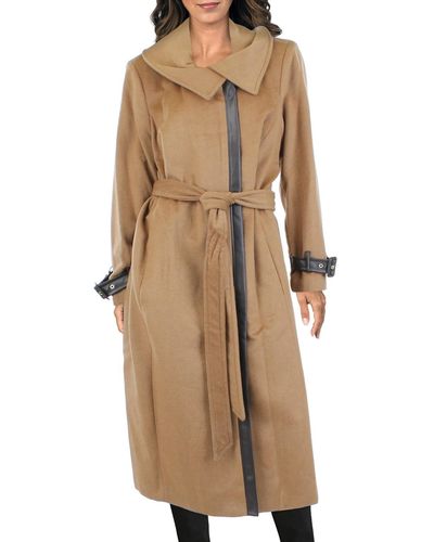 Cole Haan Plus Wool Blend Belted Wrap Coat - Natural