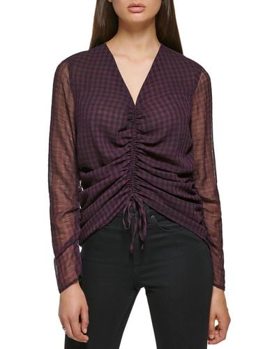 Calvin Klein Sheer Checkered Blouse - Purple
