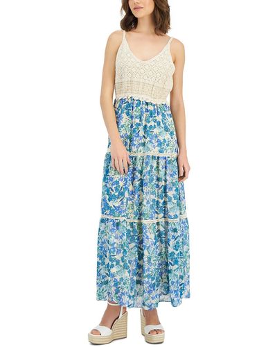 Taylor Floral Print Crochet Maxi Dress - Blue