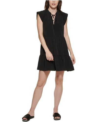 DKNY Tie-neck Short Mini Dress - Black