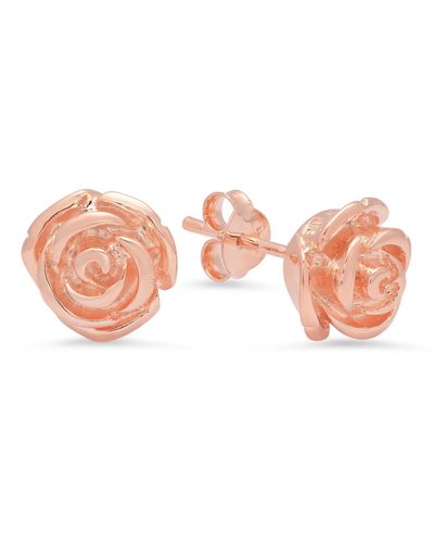 MAX + STONE Sterling Silver Rose Plated Rose Stud Earrings - Pink