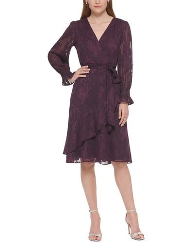 Jessica Howard Petites Ruffled Calf Midi Dress - Purple
