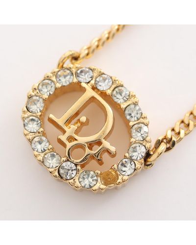 Dior Dior Logo Necklace Gp Rhinestone Gold Clear - Metallic