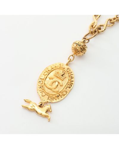 Chanel Coco Mark Hose Long Necklace Gp Vintage - Metallic