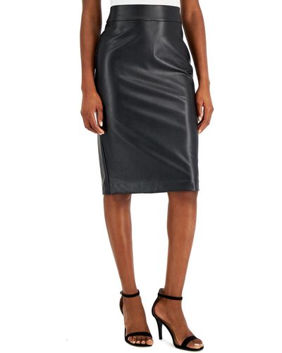 Anne Klein Faux Leather Pull On Pencil Skirt - Black