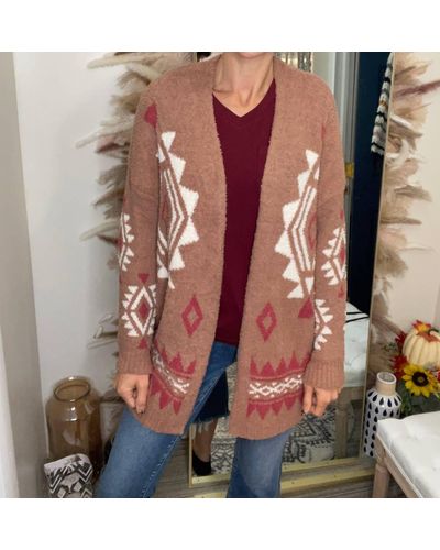 Bibi Aztec Pattern Comfy Open Long Sweater Cardigan - Multicolor
