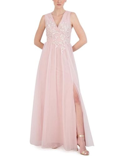 BCBGMAXAZRIA Embroidered Maxi Evening Dress - Pink
