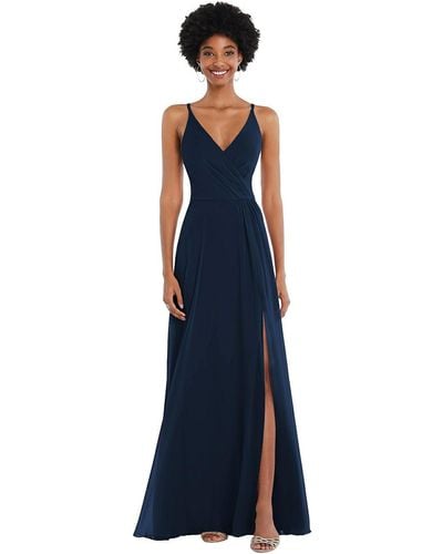 After Six Faux Wrap Criss Cross Back Maxi Dress With Adjustable Straps - Blue