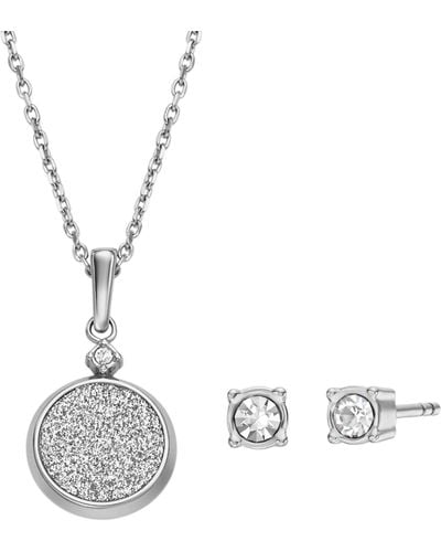 Fossil Core Gifts Stainless Steel Stud Earrings And Necklace Set - Metallic