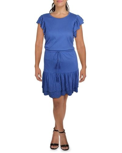 Lauren by Ralph Lauren Eyelet Knee-length Midi Dress - Blue