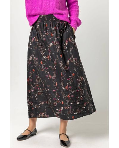 Lilla P Printed Woven Pleated Hem Skirt - Black