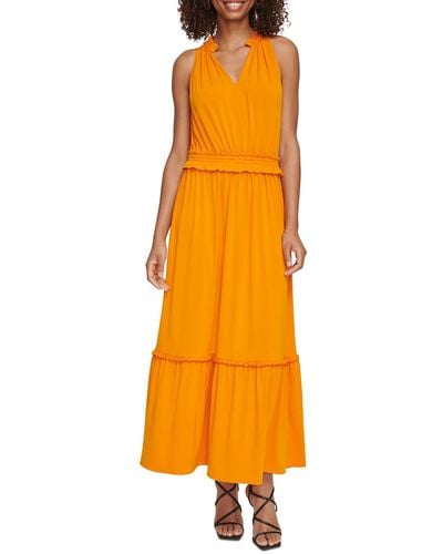Karl Lagerfeld Tiered Long Maxi Dress - Orange