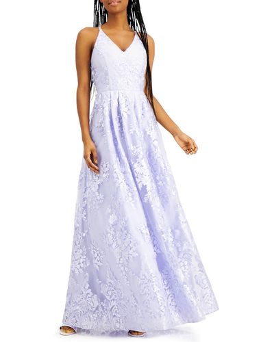 Bcx Juniors Floral Embroidered Maxi Evening Dress - Purple