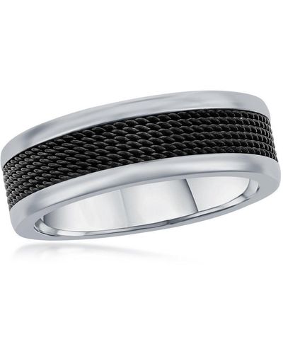 Black Jack Jewelry Stainless Steel Black Mesh Inlay Polished Band Ring