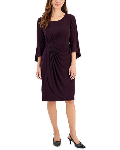 Connected Apparel Petites Ruched Bell Sleeves Cocktail Dress - Purple
