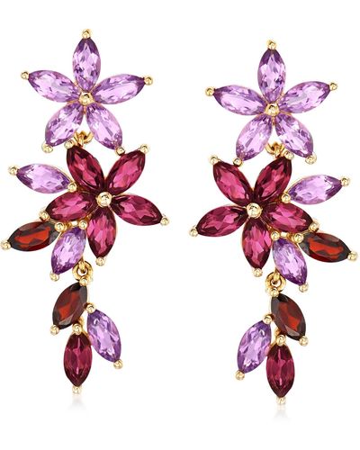 Ross-Simons Multi-gemstone Floral Drop Earrings - Purple