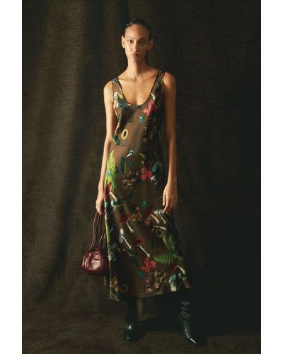 Silk Laundry Scoop Neck Dress (Bug Camo)