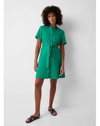 Contemporaine Organic Linen Belted Shirtdress - Green
