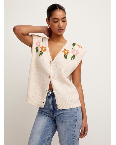 Icône Embroidered Flowers Loose Sweater Vest - Blue