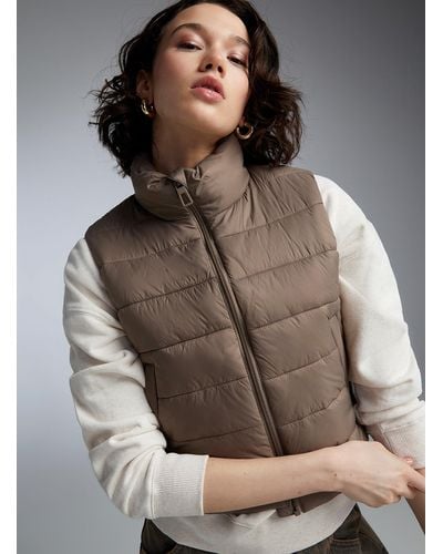 ONLY Cropped Quilted Sleeveless Jacket - Brown