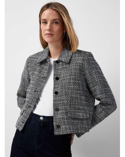 Contemporaine Contrast Tweed Cropped Blazer - Gray
