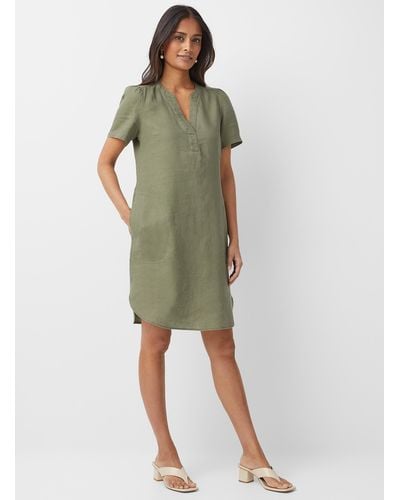 Part Two Aminase Khaki Linen Shift Dress - Green