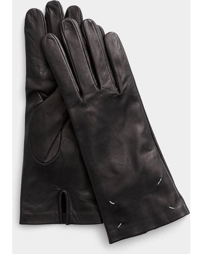 Maison Margiela Topstitched Details Leather Gloves - Black