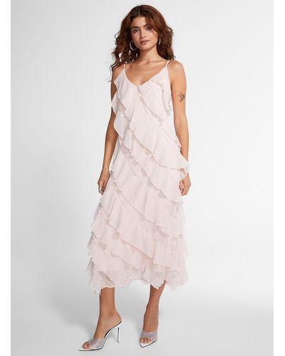Icône Cascading Ruffles Midi Dress - Pink
