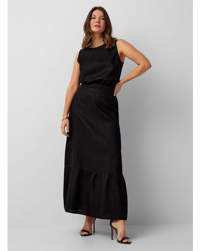 Contemporaine Ruffled Organic Linen Maxi Skirt - Black