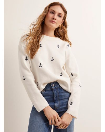 Contemporaine Embroidered Anchors Sweater - Natural