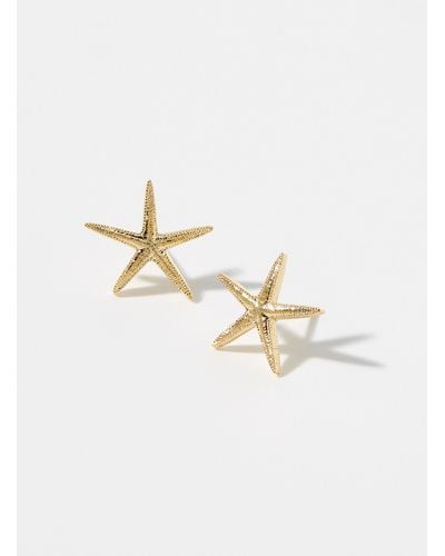 Orelia Golden Starfish Earrings - White
