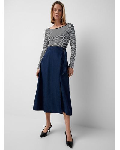 Contemporaine Lightweight Denim Wrap Skirt - Blue