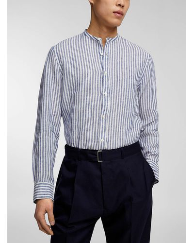 Officine Generale Gaston Striped Linen - Blue