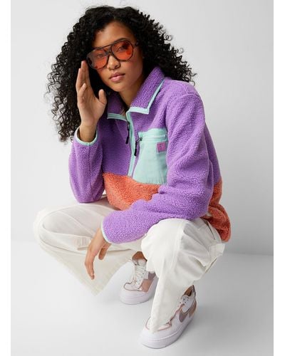 Notice The Reckless Color Blocks Sherpa Fleece Sweatshirt - Purple