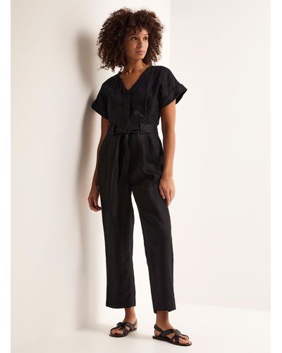 Contemporaine Organic Linen Belted Jumpsuit - Black