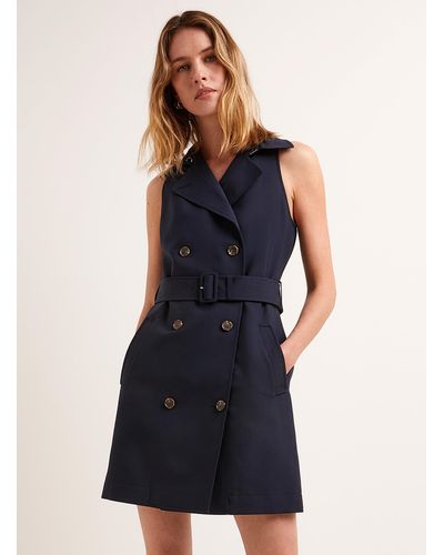 Theory Belted Navy Trench Coat Dress - Blue