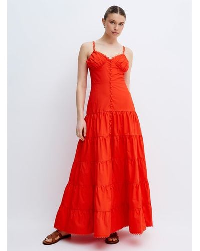 Icône Vibrant Tangerine Long Tiered Dress
