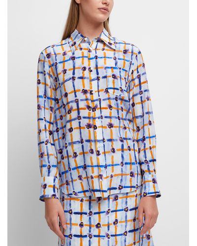 Marni Flowery Checkers Pure Silk Blouse - Blue