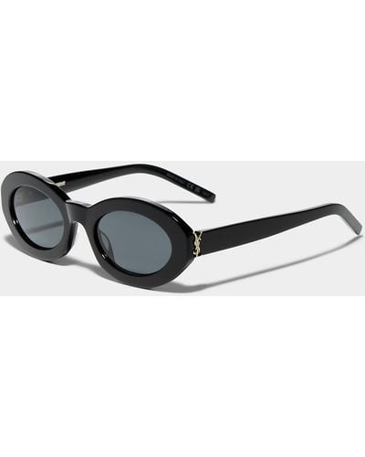 Saint Laurent Signature Hinges Oval Sunglasses - Black