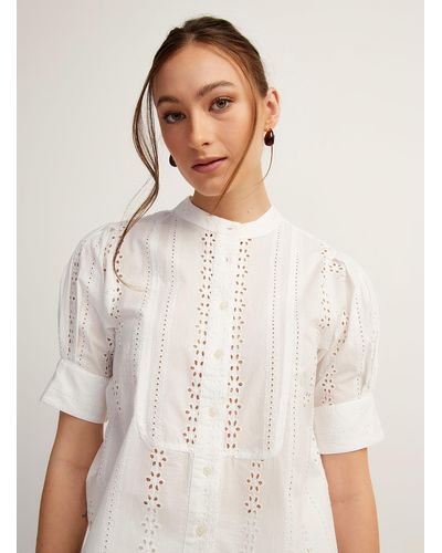 Icône Officer Collar Broderie Anglaise Blouse - White