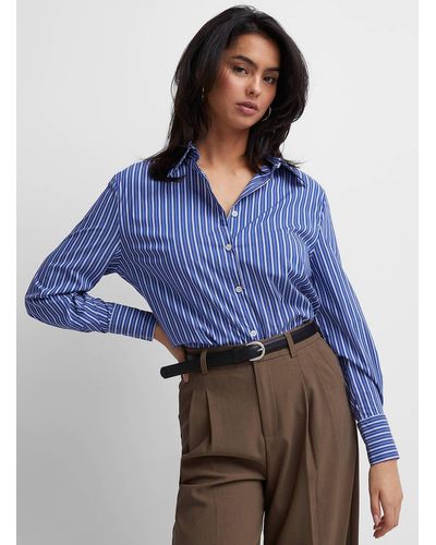 Icône Soft Poplin Striped Loose Shirt - Blue