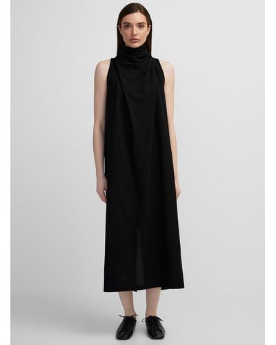 Issey Miyake Draped Collar Jersey Dress - Black