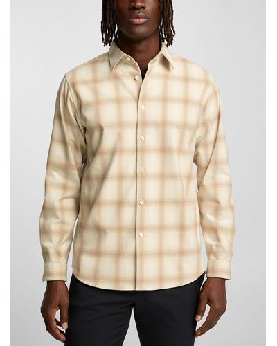 Theory Irving Faded Checkers Flannel Shirt - Natural