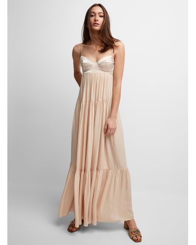 Icône Satiny Bust Long Tiered Dress - Natural
