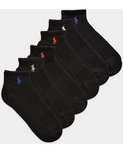 Polo Ralph Lauren Embroidered Logo Ankle Socks Set Of 6 Pairs - Black