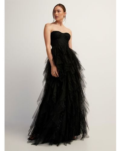 Icône Tulle Tiers Lace Bustier Maxi Dress - Black